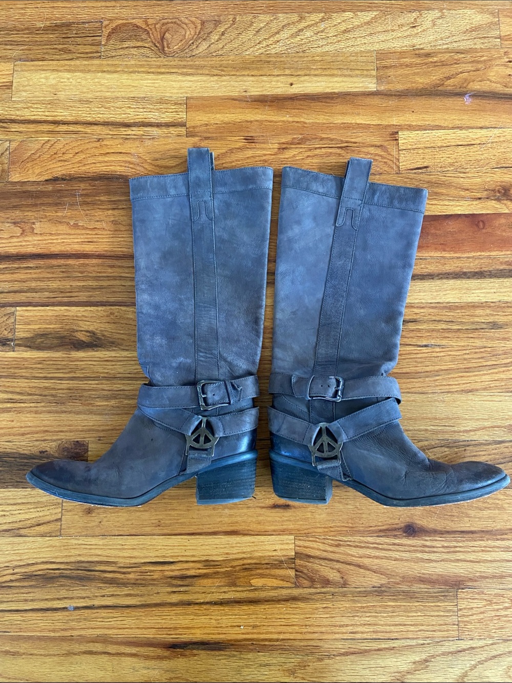 Women's Mid-Calf Harness Heeled Boots in Gray